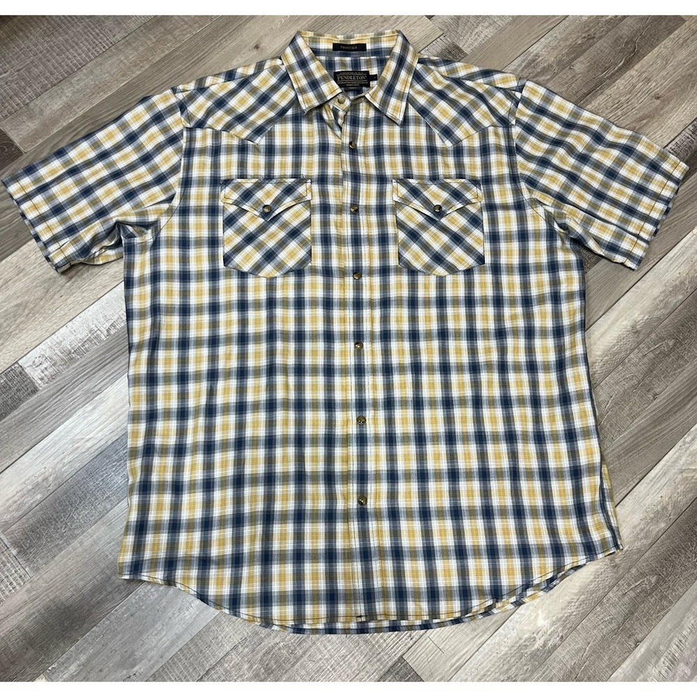 Pendleton Frontier Shirt Men's L Plaid Pearl Snap Western Cowboy Short Sleeve